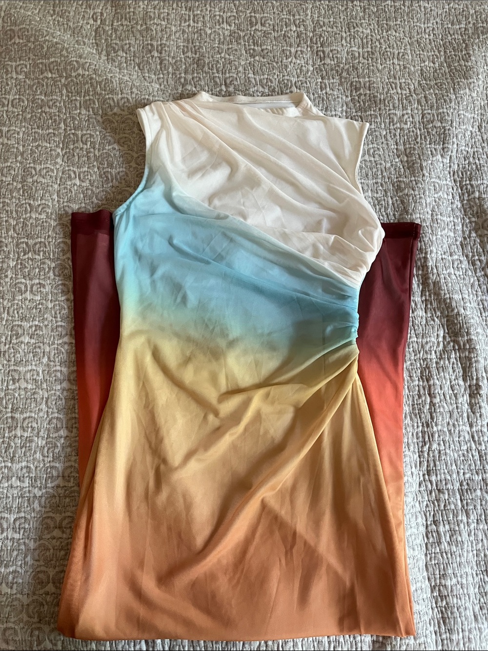 Commense Pastel Ombre Sleeveless Midi Dress in White, Blue, Yellow, Coral - Picture 3 of 3
